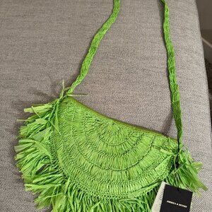 Lime Green Straw Medium Sized Spring Crossover Purse